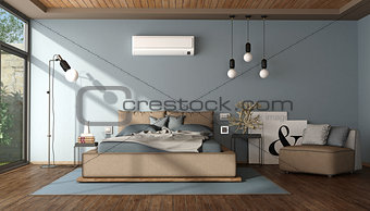 Modern blue and brown master bedroom