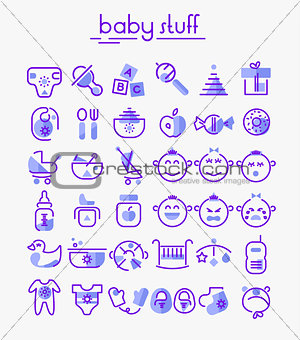 Baby Stuff linear icons collection