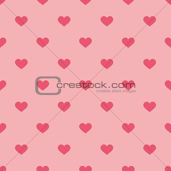 Tile vector pattern with pink hearts on pastel background