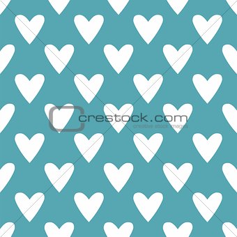 Tile vector pattern with white hearts on mint green background