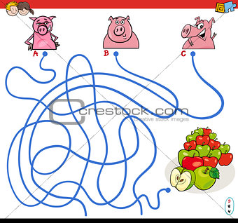 paths maze game with pigs and apples