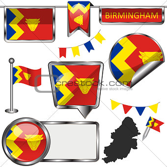 Glossy icons with flag of Birmingham
