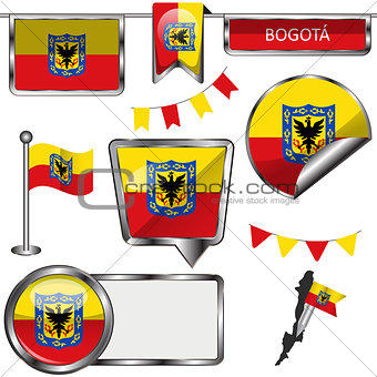 Glossy icons with flag of Bogota