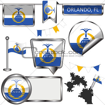 Glossy icons with flag of Orlando