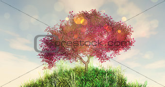 3D cherry tree on a grassy globe