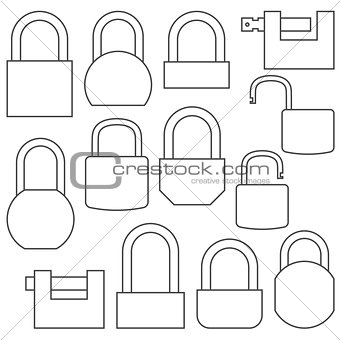 Icons of locks from thin lines, vector illustration.