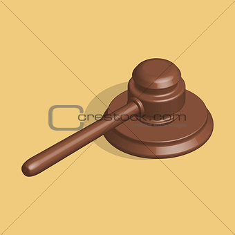 Judge hammer and stand in 3d, vector illustration.