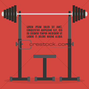 Barbell bench press in flat style, vector illustration.