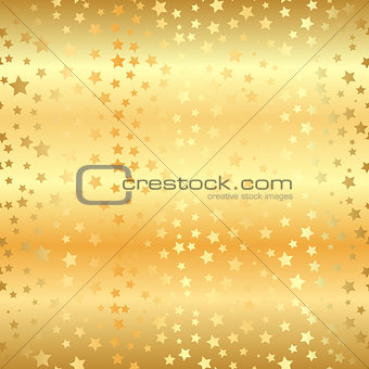 Abstract golden modern seamless pattern with gold stars. Vector illustration.Shiny background. Texture of gold foil. Golden seamless pattern