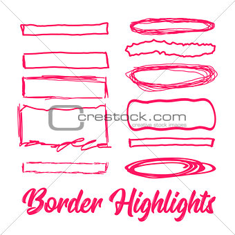Hand drawn highlighter elements. Vector borders