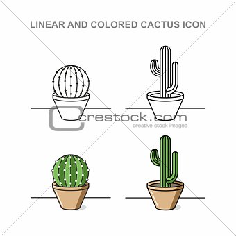 Linear and coloren cactus icon