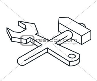 Wrench and hammer linear isometric icon