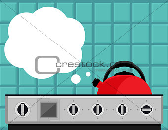 kitchen kettle on gas stove flat illustration