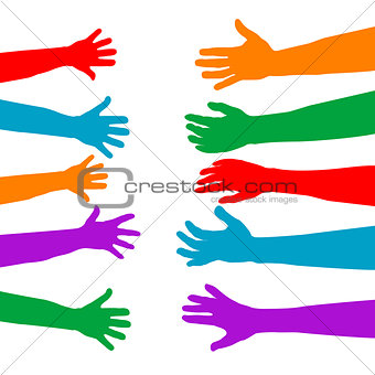 Adults care about children concept with colorful hands silhouett