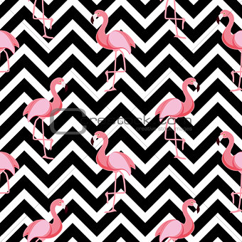 Cute Retro Seamless Flamingo Pattern Background Vector Illustration
