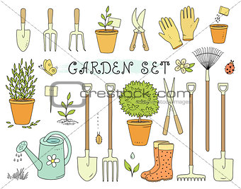 colorful set of garden equipment