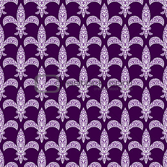 Mardi gras fleur de lys vector decorated seamless pattern.