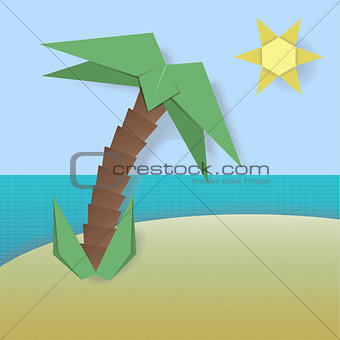 Papercut vector island illutration