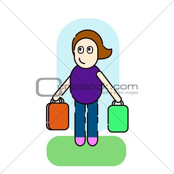 Woman with shopping bags. Vector flat cartoon illustration