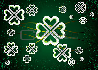 Green background with four leaf clovers, St. Patrick s Day background vector illustration