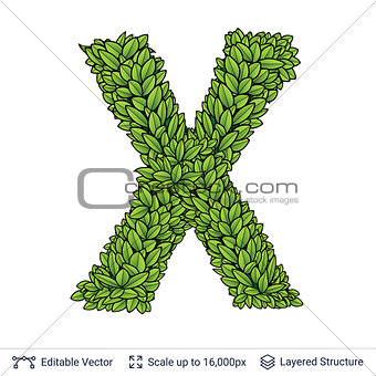 Letter X symbol of green leaves.