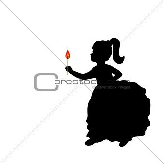 Silhouette girl holding burning wooden match stick