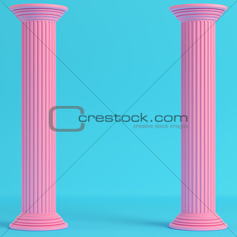 Two ancient pillars on bright blue background in pastel colors
