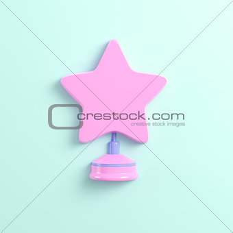 Pink star on stand on bright blue background in pastel colors