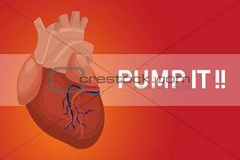 pump it heart poster for healthy hearts with red background and text