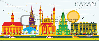 Kazan Skyline with Color Buildings and Blue Sky.