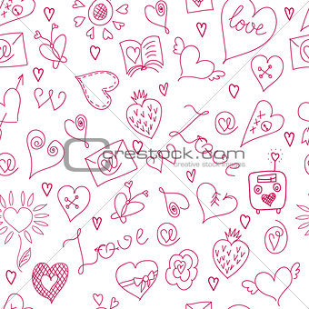 Valentines Day. Large icons set. Seamless pattern