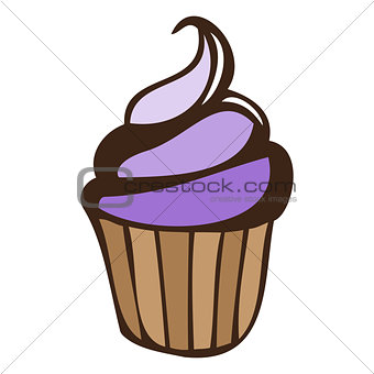 Lilac blueberry cream cupcake isolated