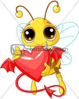 Cute Bee Holding Devil Heart