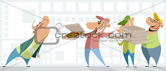 Pizza couriers and client