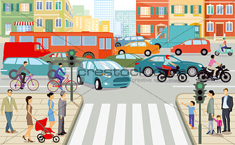 Road traffic in the city, illustration