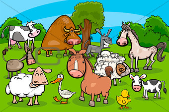 cartoon farm animal characters group
