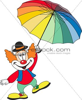 Cartoon funny clown holding an umbrella
