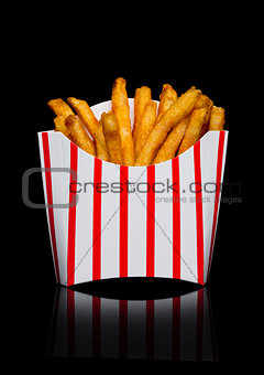 Southern french fries in paper container on black