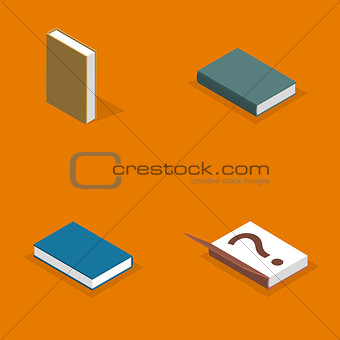Set of flat books in 3D, vector illustration.