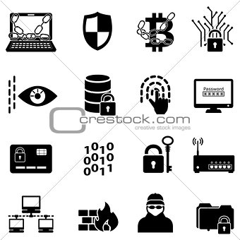 Cyber security, data protection, hacker and encryption web icons