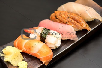 close up of sashimi sushi set