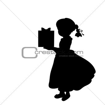 Silhouette girl holiday holding a gift