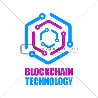 Blockchain technology icon. Vector smart contract block symbol. Decentralized transactions logo design. Crypto currencies network logotype.