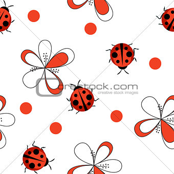 Cute Ladybug Seamless Pattern Background Vector Illustration