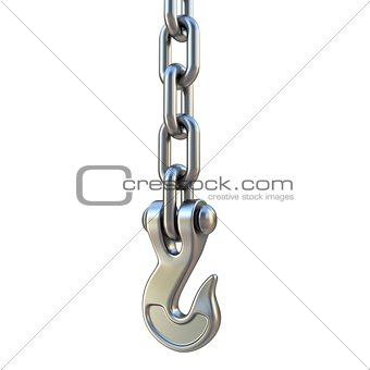 Silver hook and chain hanging 3D