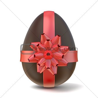 Chocolate Easter egg with red ribbon. 3D