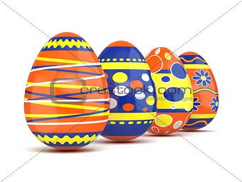Row of colorful spring Easter eggs. 3D