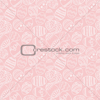 Vector seamless simple pattern with ornamental eggs. Easter holiday green background for printing on fabric, paper for scrapbooking.