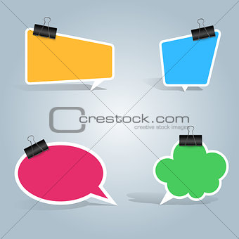 Speech bubbles, clip, pin icon. Dialog box info.