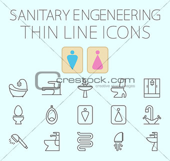 Sanitary engineering flat vector icon set